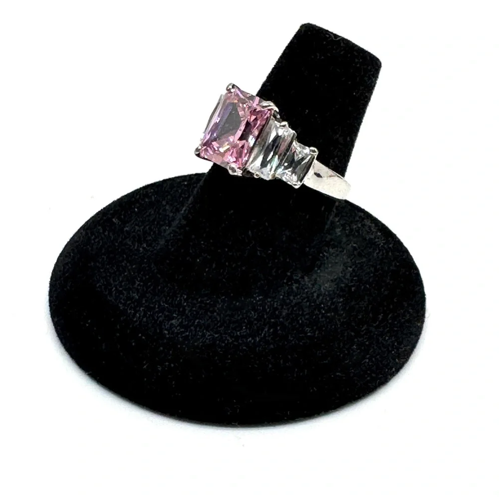 Sterling Silver Pink CZ Cocktail Ring Size 7